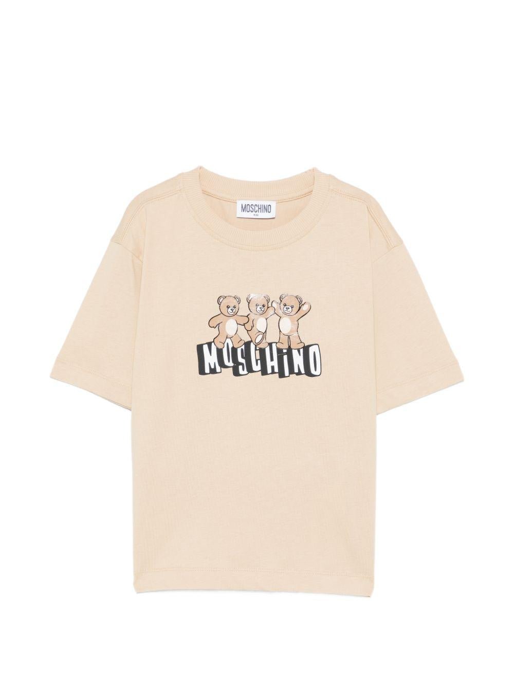 T-shirt per bambini Moschino Kids beige con stampa tre Teddy Bear - Rubino Kids