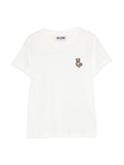 T-shirt per bambini Moschino Kids bianca con motivo Teddy Bear ricamato - Rubino Kids