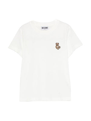 T-shirt per bambini Moschino Kids bianca con motivo Teddy Bear ricamato