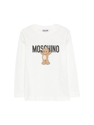 T-shirt per bambini Moschino Kids bianca con stampa Teddy Bear