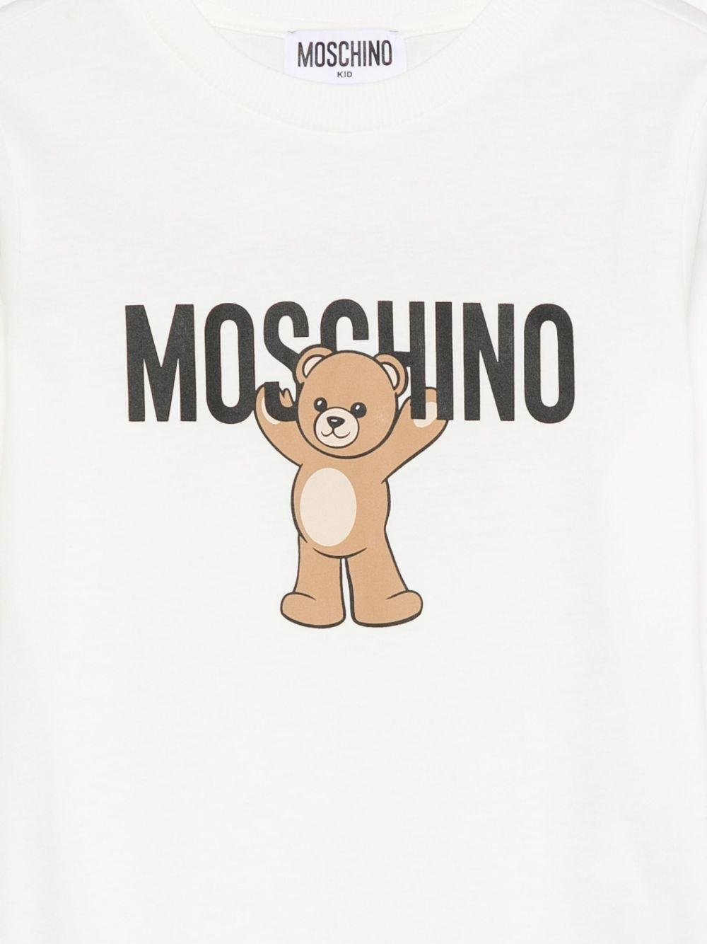 T-shirt per bambini Moschino Kids bianca con stampa Teddy Bear - Rubino Kids