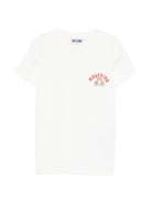 T-shirt per bambini Moschino Kids bianca con stampa Teddy Bear sul davanti - Rubino Kids