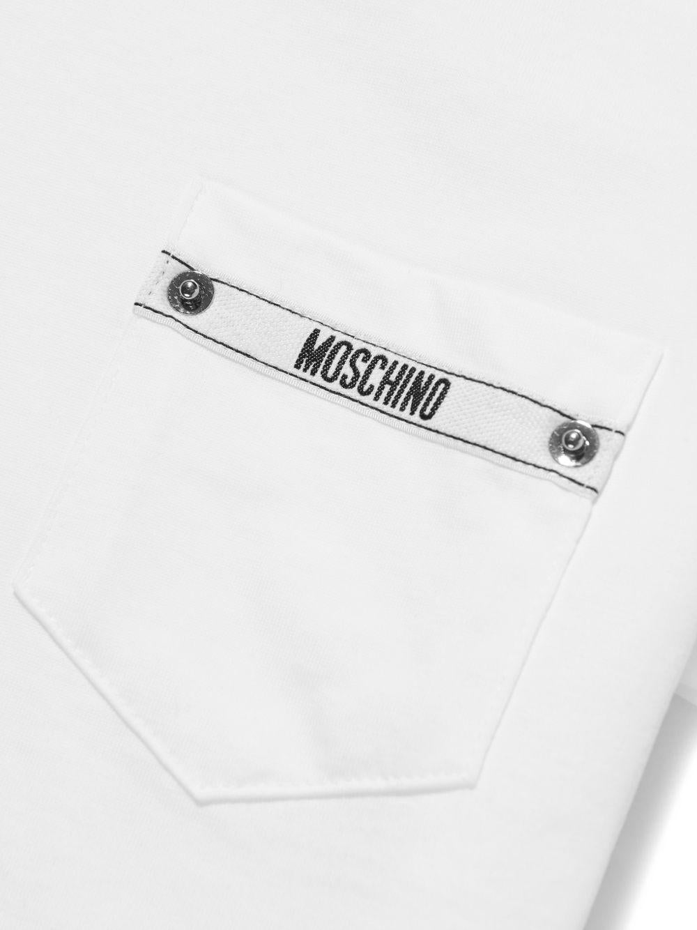 T-shirt per bambini Moschino Kids bianca con taschino sul petto - Rubino Kids