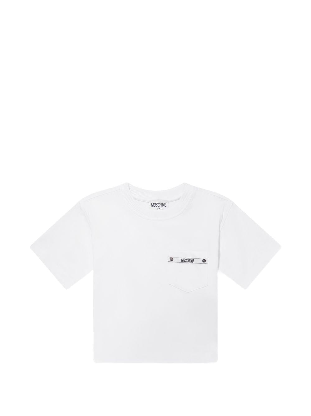 T-shirt per bambini Moschino Kids bianca con taschino sul petto - Rubino Kids