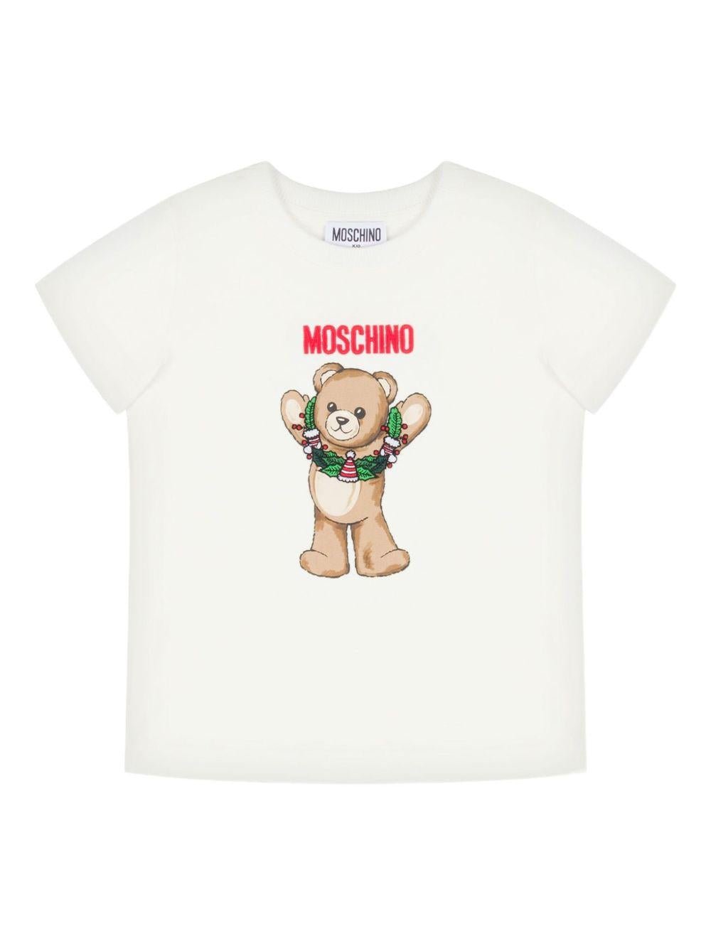 T-shirt per bambini Moschino Kids bianco con stampa grafica Teddy - Rubino Kids