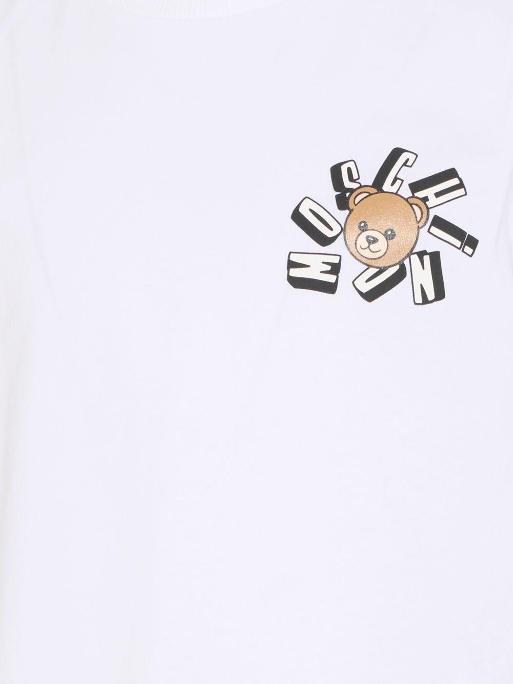 T-shirt per bambini Moschino Kids bianco con stampa Teddy Bear - Rubino Kids