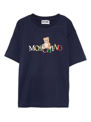 T-shirt per bambini Moschino Kids blu con motivo Teddy Bear