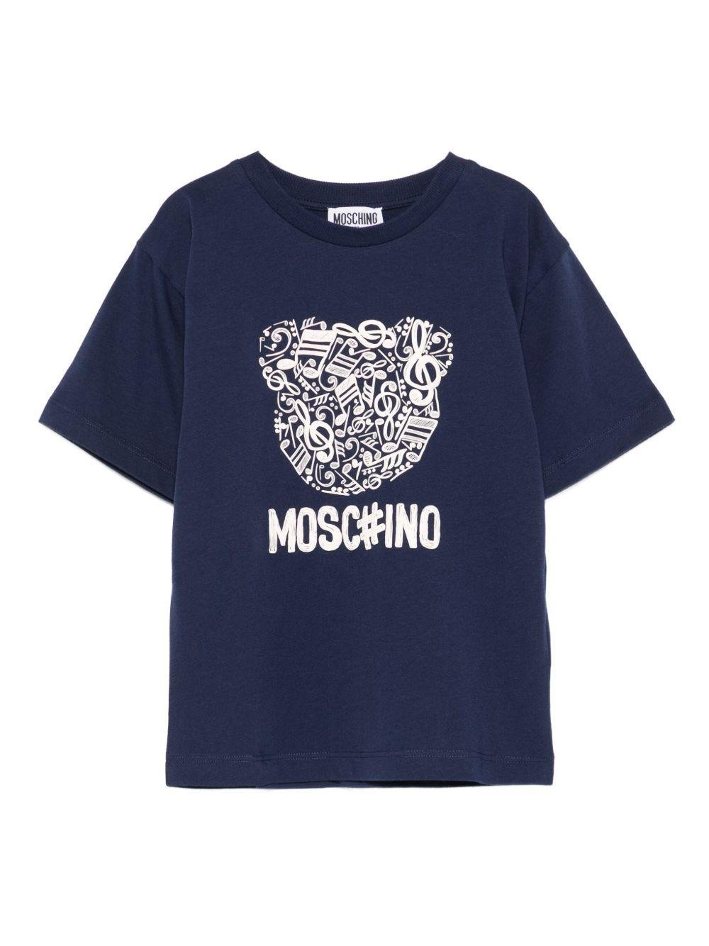 T-shirt per bambini Moschino Kids blu con stampa grafica - Rubino Kids