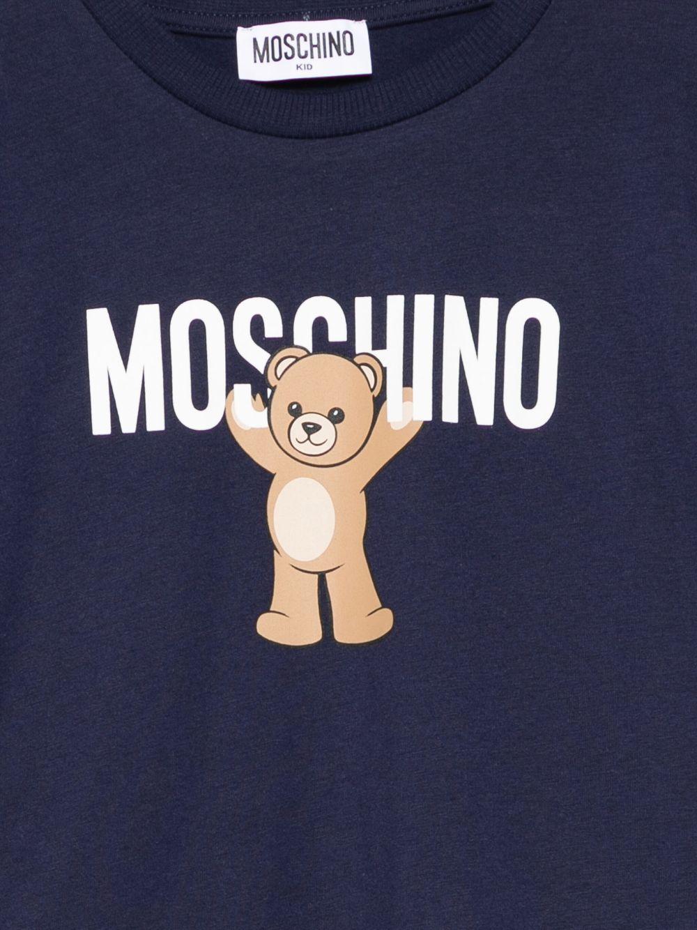 T-shirt per bambini Moschino Kids blu con stampa logo e scritta - Rubino Kids