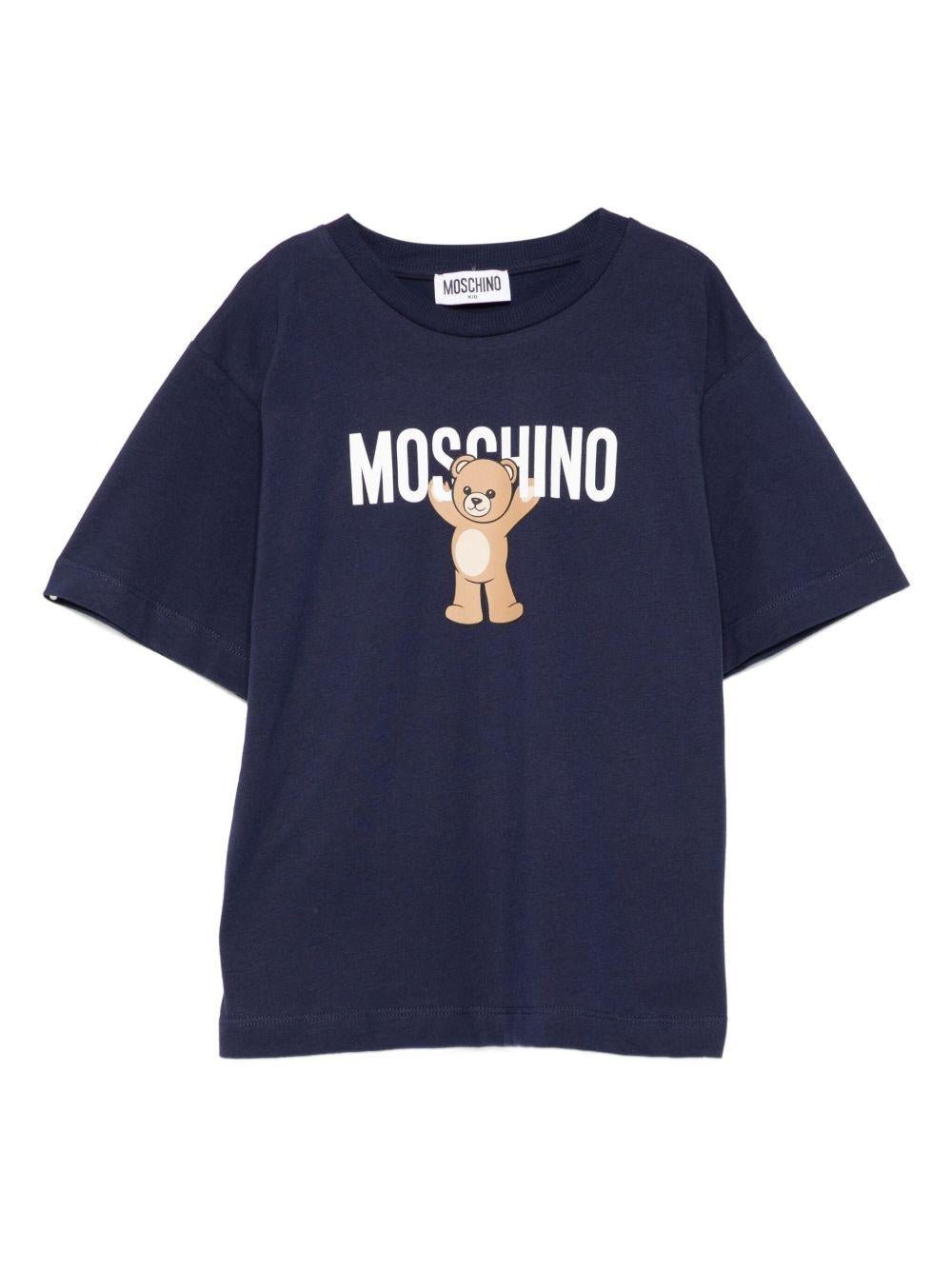 T-shirt per bambini Moschino Kids blu con stampa logo e scritta - Rubino Kids