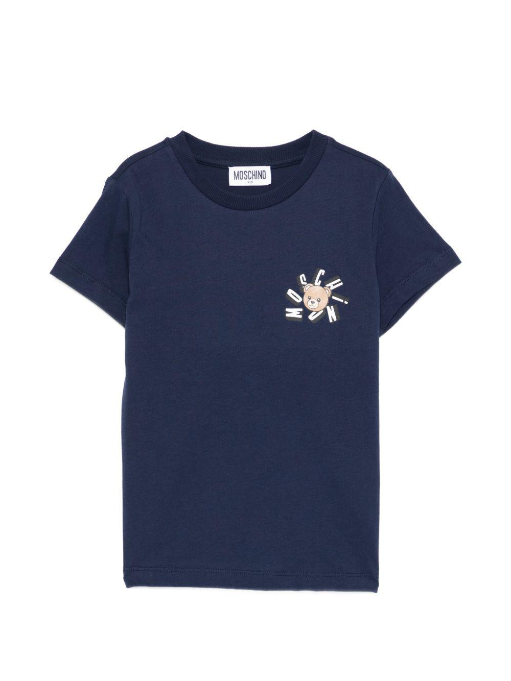 T-shirt per bambini Moschino Kids blu con stampa Teddy Bear - Rubino Kids