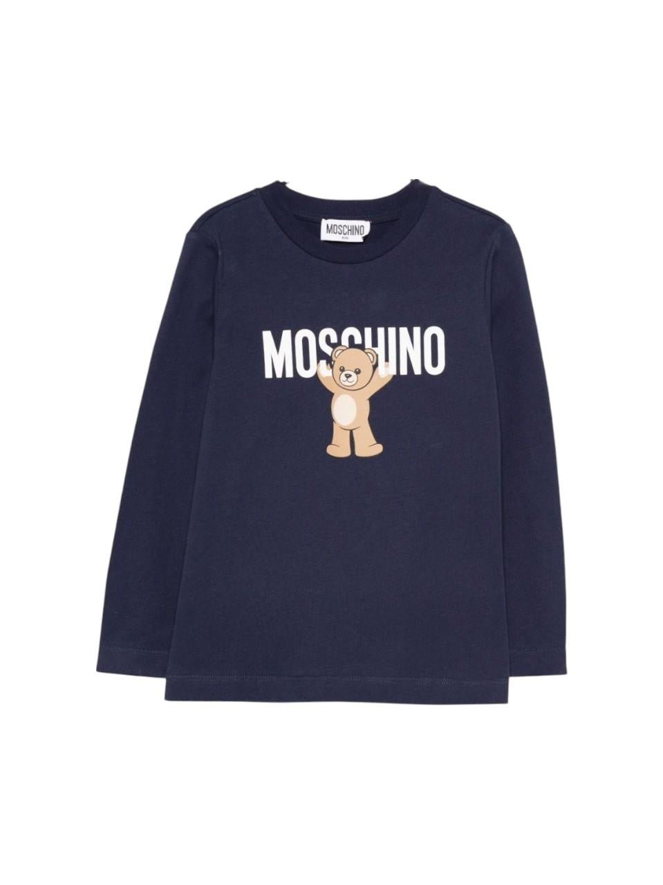 T-shirt per bambini Moschino Kids blu con stampa Teddy Bear - Rubino Kids