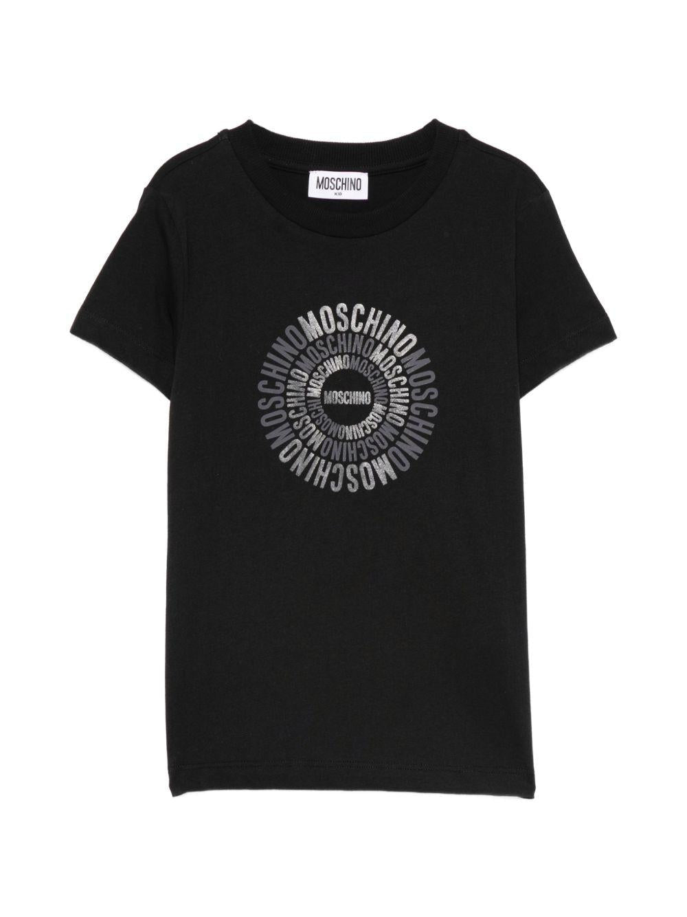 T-shirt per bambini Moschino Kids nera con logo a spirale sul davanti - Rubino Kids