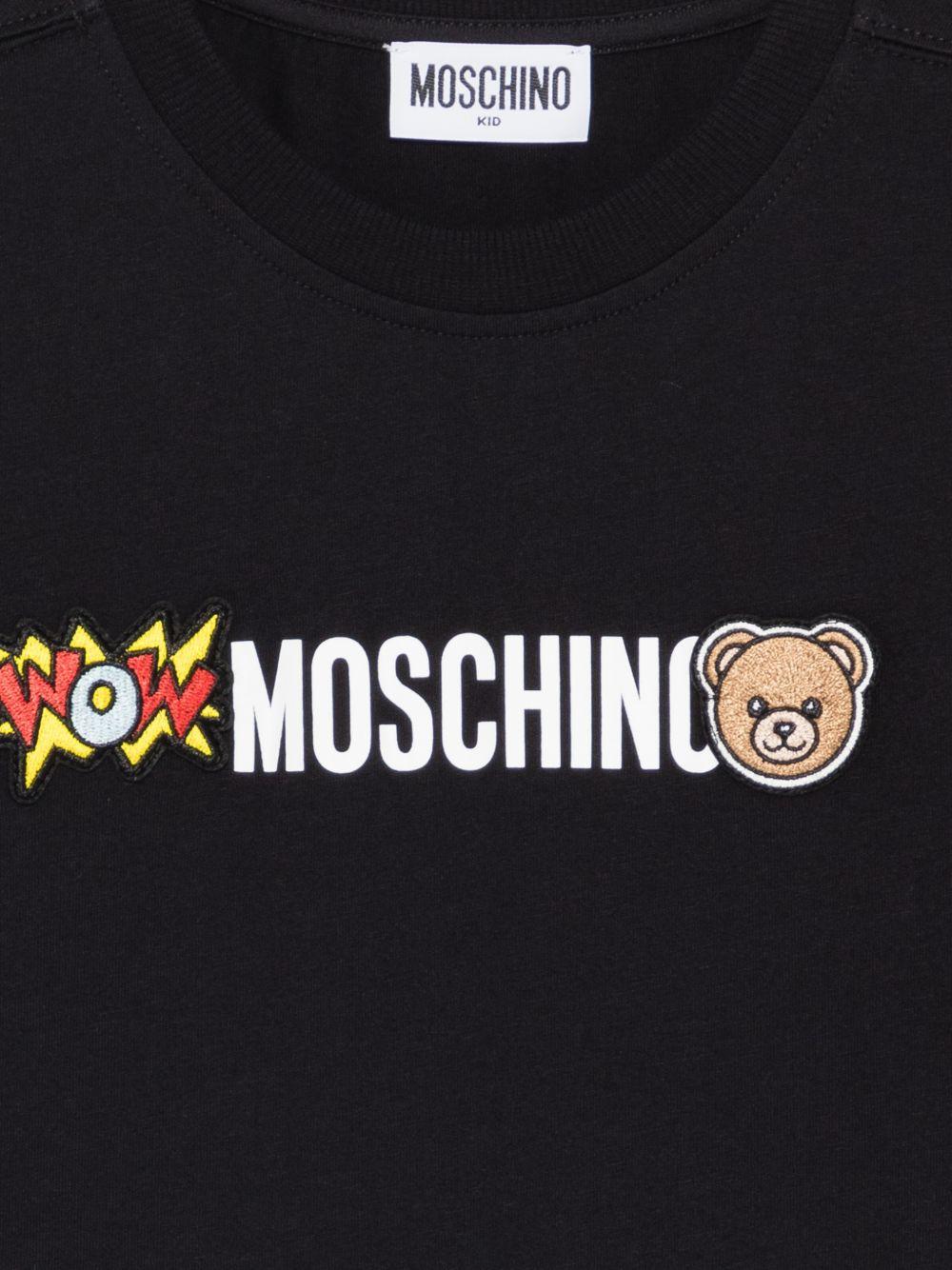 T-shirt per bambini Moschino Kids nera con logo sul davanti - Rubino Kids