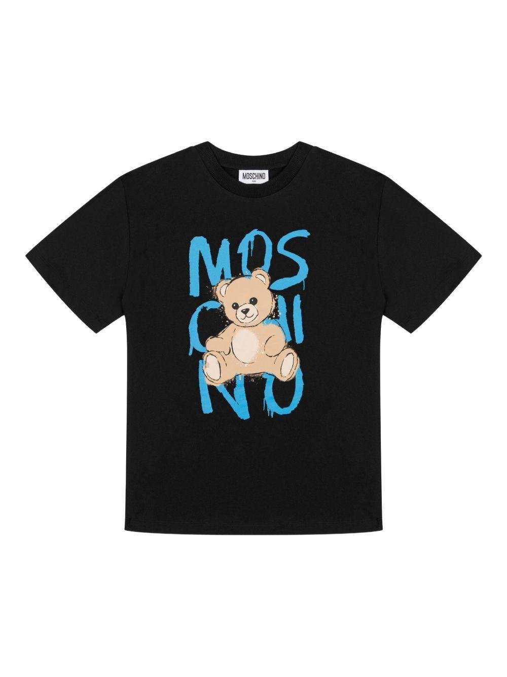 T-shirt per bambini Moschino Kids nera con logo Teddy Bear - Rubino Kids