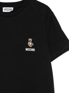 T-shirt per bambini Moschino Kids nera con ricamo Teddy Bear - Rubino Kids