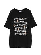 T-shirt per bambini Moschino Kids nera con stampa grafica sul davanti - Rubino Kids