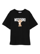 T-shirt per bambini Moschino Kids nera con stampa logo e scritta - Rubino Kids