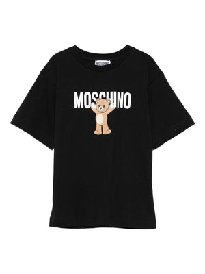 T-shirt per bambini Moschino Kids nera con stampa logo e scritta