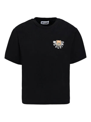 T-shirt per bambini Moschino Kids nero con logo Teddy Bear