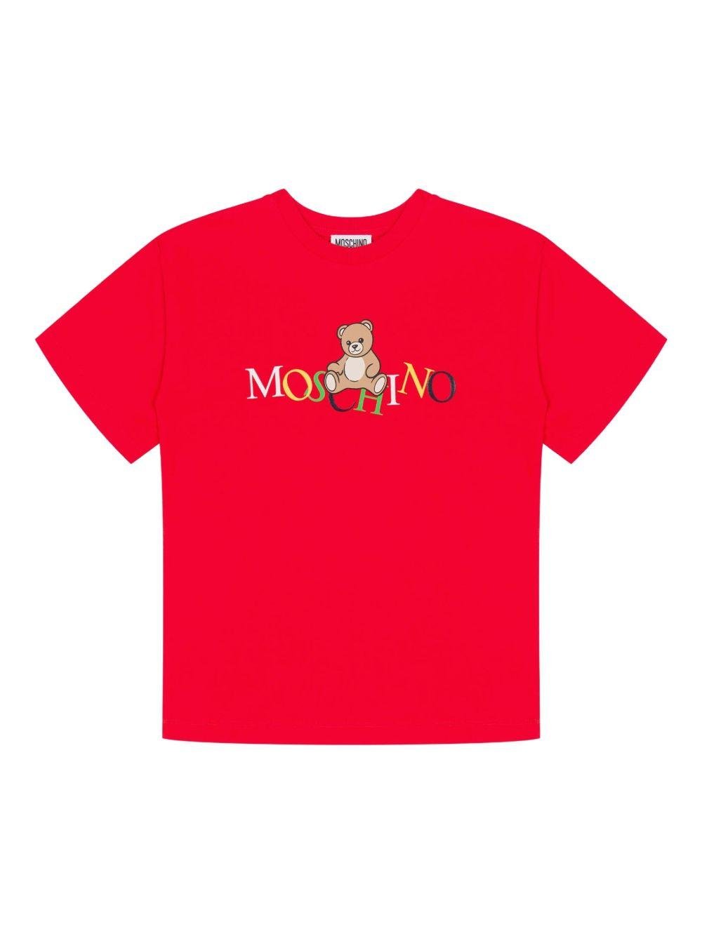 T-shirt per bambini Moschino Kids rossa con logo Teddy Bear - Rubino Kids