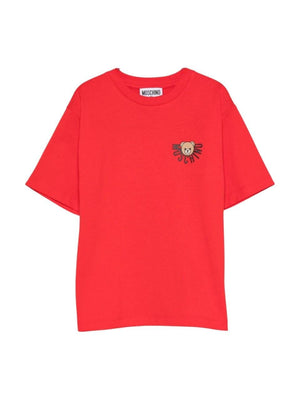 T-shirt per bambini Moschino Kids rossa con stampa Teddy Bear