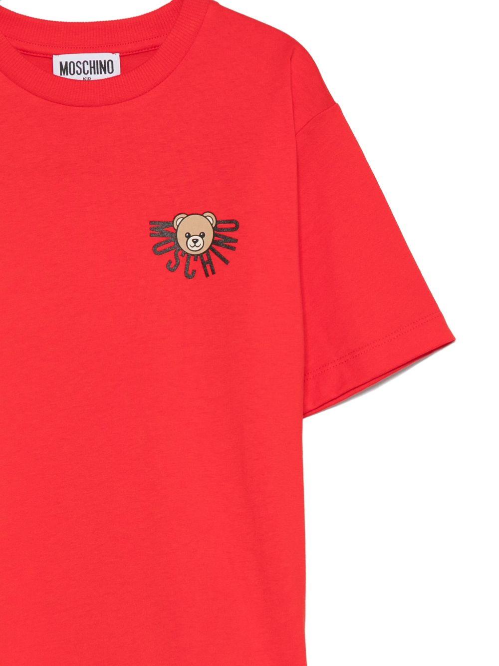 T-shirt per bambini Moschino Kids rossa con stampa Teddy Bear - Rubino Kids