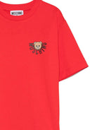T-shirt per bambini Moschino Kids rossa con stampa Teddy Bear - Rubino Kids