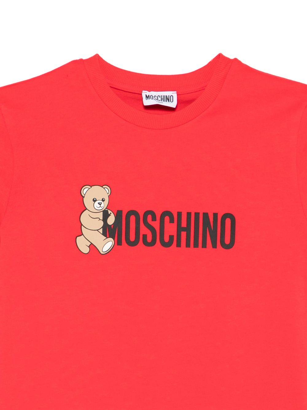 T-shirt per bambini Moschino Kids rossa con stampa Teddy - Rubino Kids
