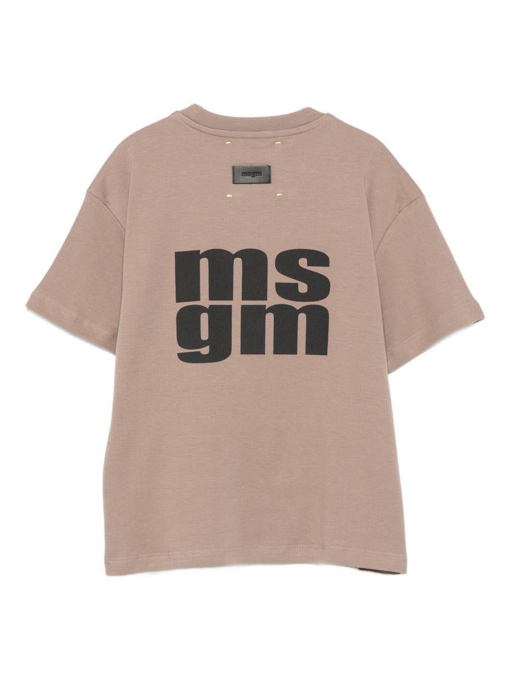 T-shirt per bambini MSGM Kids beige con logo sul davanti - Rubino Kids