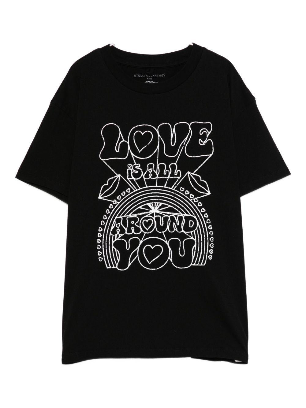 T-shirt per bambini Stella McCartney Kids nera con stampa sul davanti - Rubino Kids