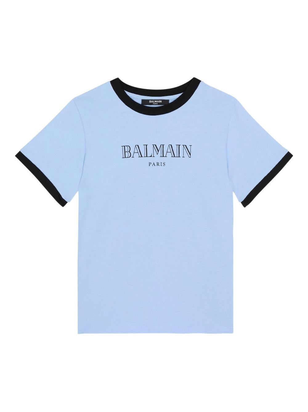 T-shirt per bambino Balmain Kids azzurra con stampa del logo sul davanti - Rubino Kids