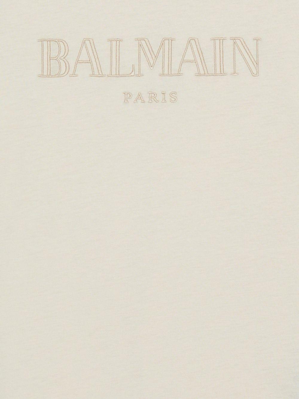 T-shirt per bambino Balmain Kids beige con stampa con logo sul davanti - Rubino Kids