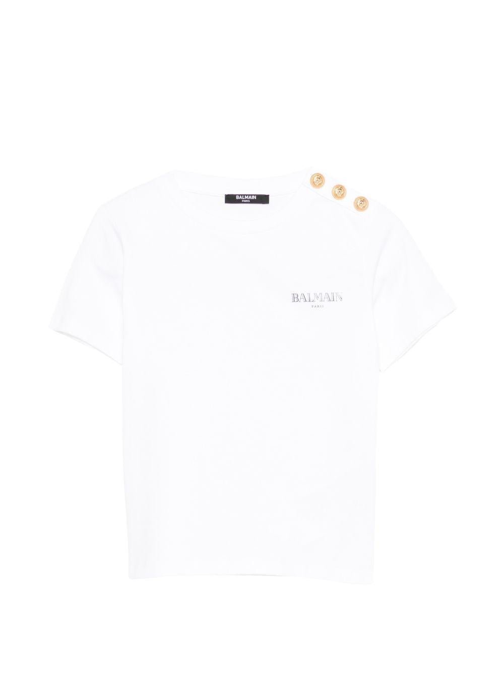 T-shirt per bambino Balmain Kids bianca con logo sul davanti - Rubino Kids
