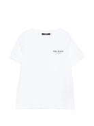 T-shirt per bambino Balmain Kids bianca con logo sul davanti - Rubino Kids