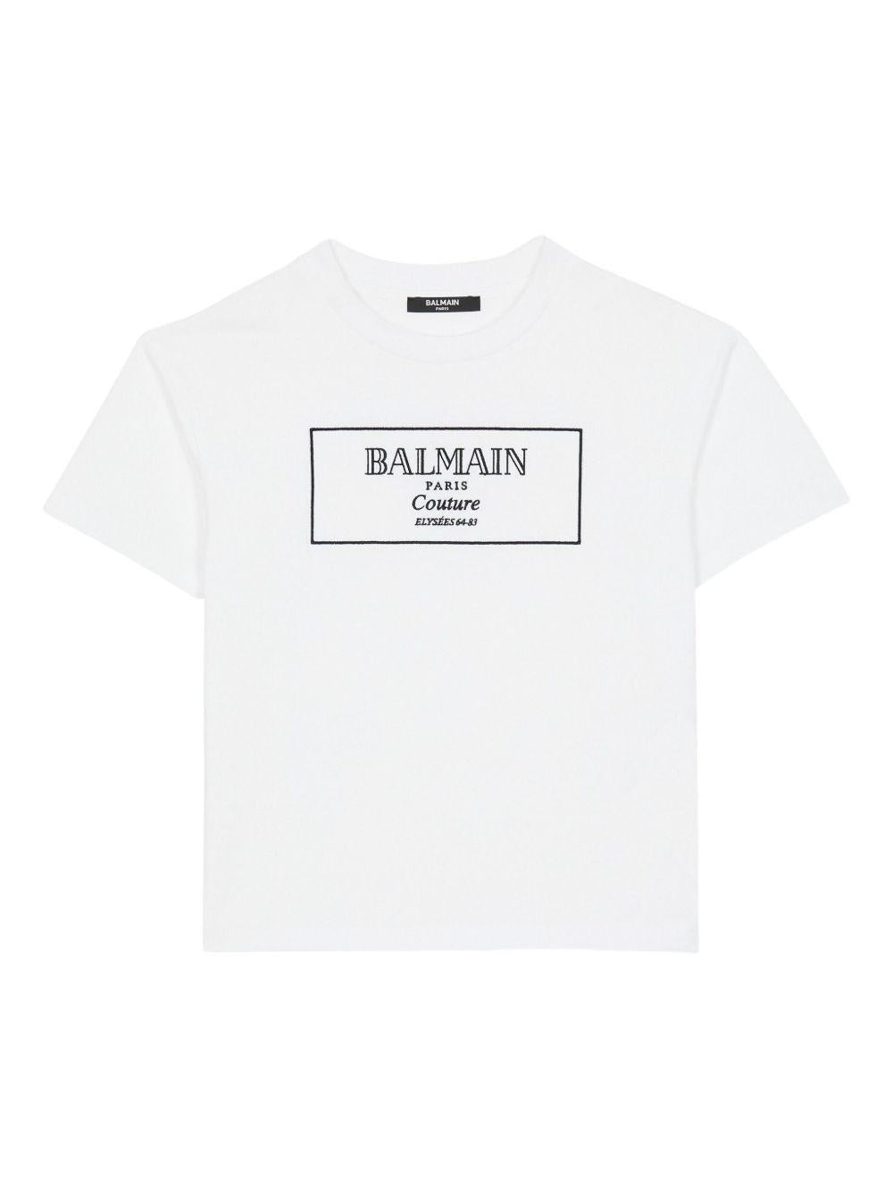 T-shirt per bambino Balmain Kids bianco con logo sul davanti - Rubino Kids