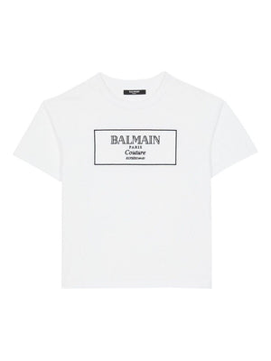 T-shirt per bambino Balmain Kids bianco con logo sul davanti