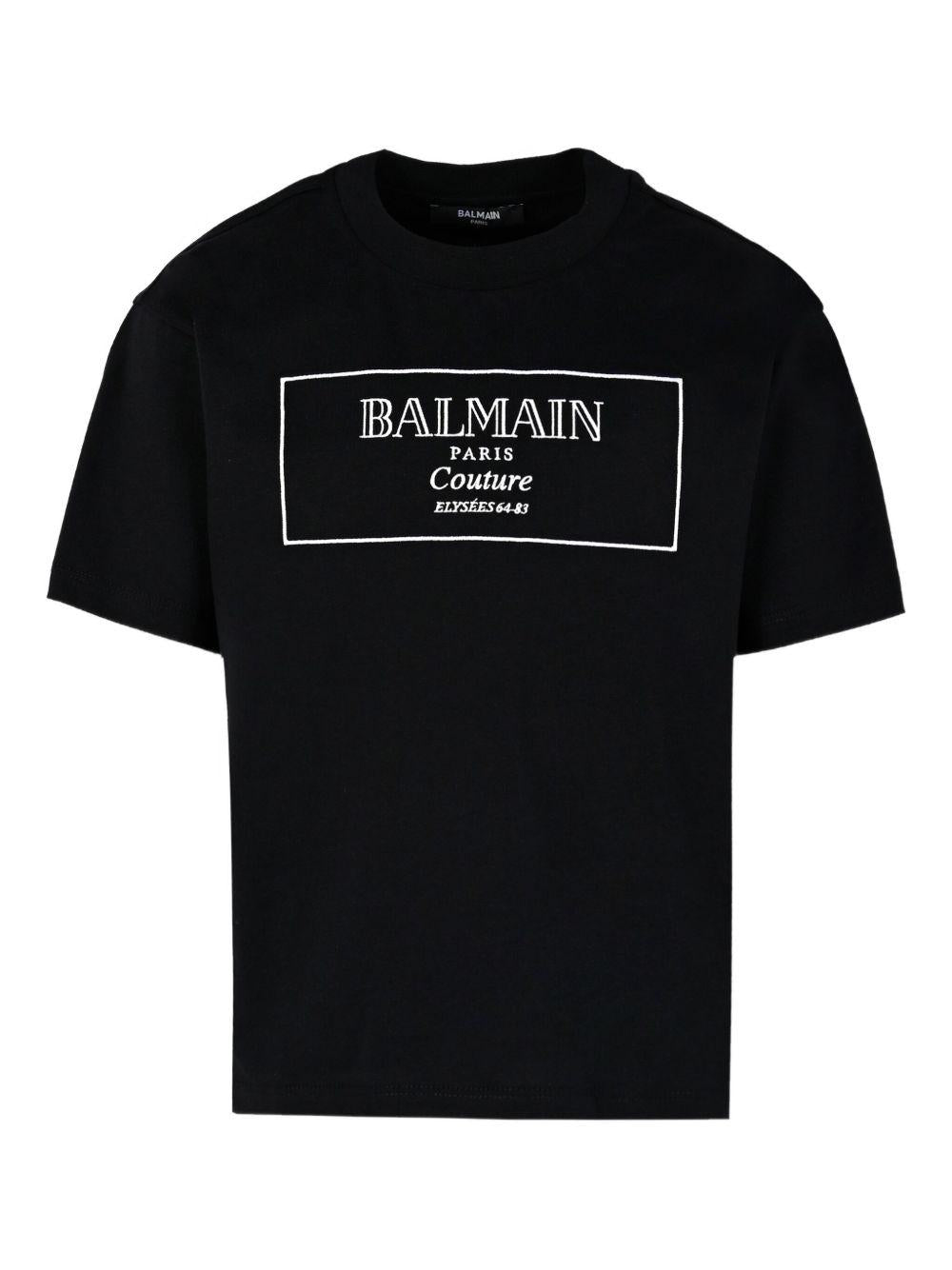 T-shirt per bambino Balmain Kids nera con logo ricamato e girocollo - Rubino Kids