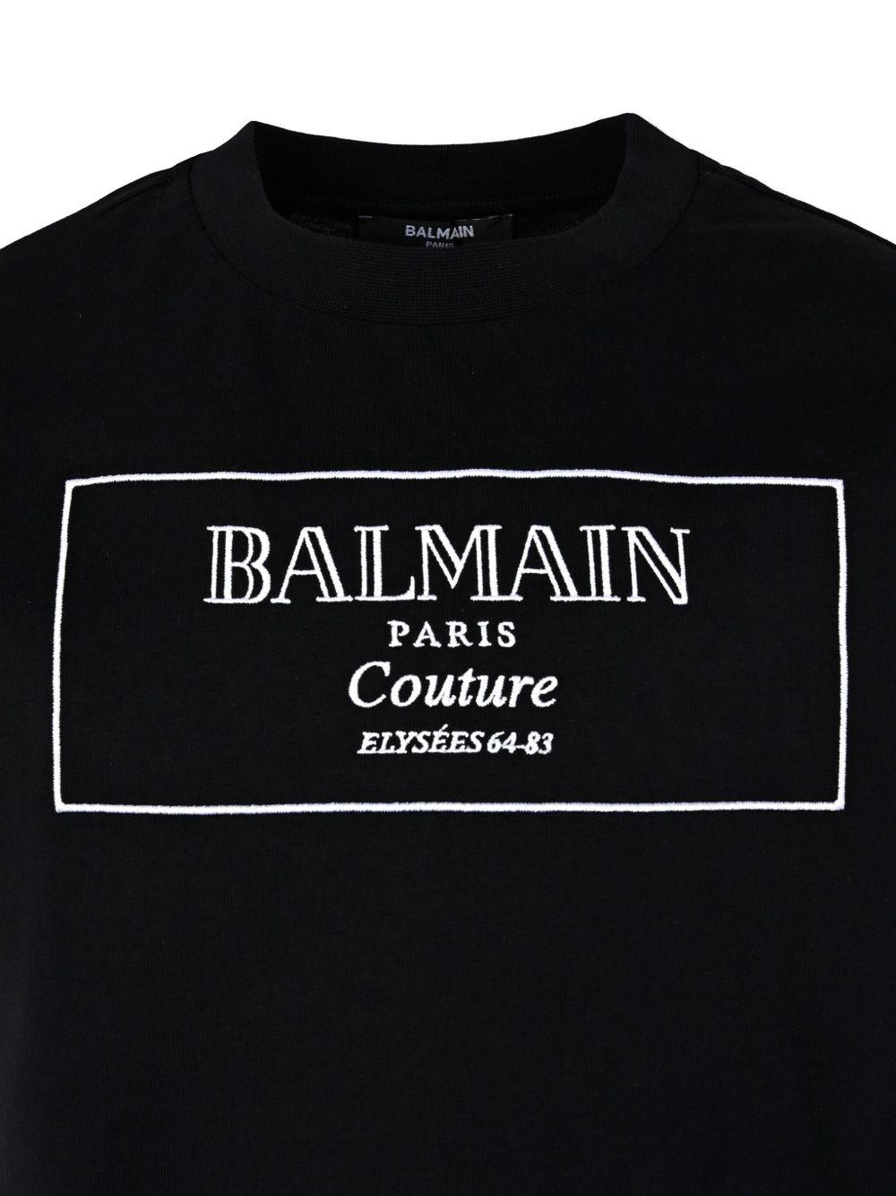 T-shirt per bambino Balmain Kids nera con logo ricamato e girocollo - Rubino Kids