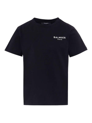 T-shirt per bambino Balmain Kids nera con logo ricamato sul petto