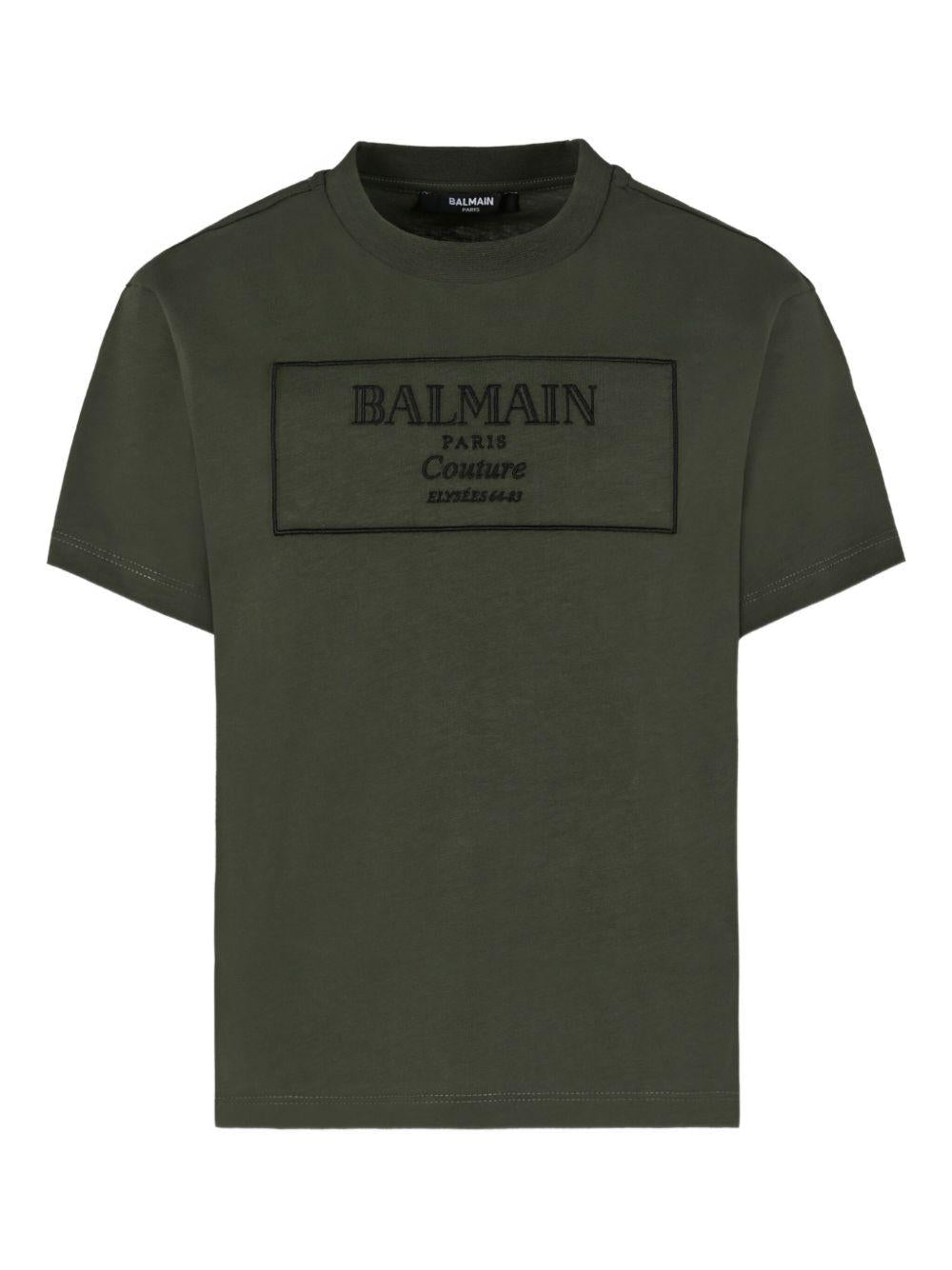 Balmain Kids green T-shirt with embroidered logo and crew