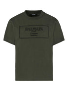 T-shirt per bambino Balmain Kids verde con logo ricamato e girocollo - Rubino Kids