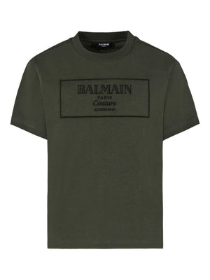 T-shirt per bambino Balmain Kids verde con logo ricamato e girocollo