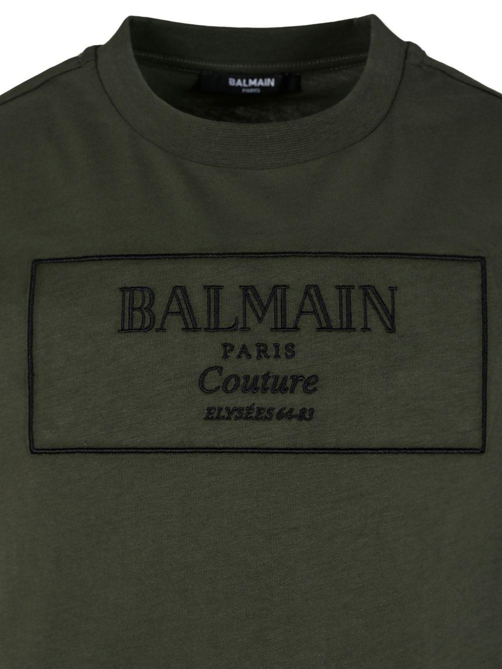 T-shirt per bambino Balmain Kids verde con logo ricamato e girocollo - Rubino Kids
