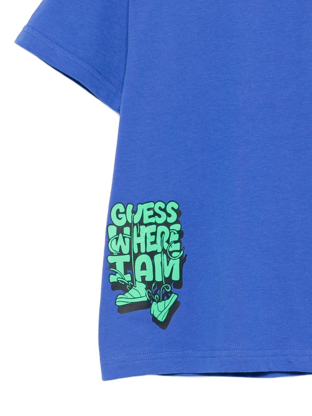 T-shirt per bambino Billieblush blu con scritta "Guess where I Am" sul davanti - Rubino Kids