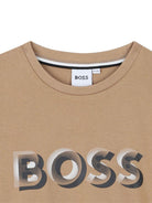 T-shirt per bambino Boss Kids beige con logo a contrasto - Rubino Kids
