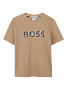 T-shirt per bambino Boss Kids beige con logo a contrasto - Rubino Kids