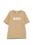 T-shirt per bambino Boss Kids beige con stampa logo - Rubino Kids