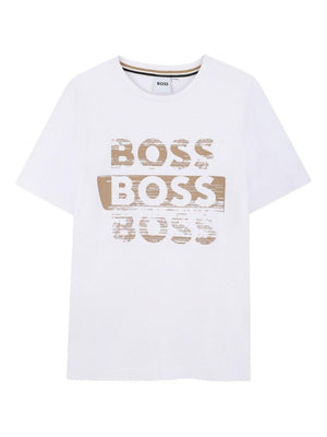 T-shirt per bambino BOSS Kids bianca con stampa con logo
