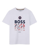 T-shirt per bambino Boss Kids bianca con stampa grafica - Rubino Kids